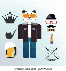 panda hipster and clothes illustration over blue gradient color background