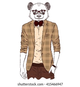 Panda - hipster wearing a jacket. Vector illustration.