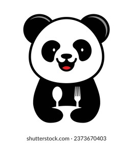 Logo de caracter de la Cuchara de Suelo Panda y la Masa de la Horquilla con concepto de espacio negativo perfecto para la identidad del restaurante