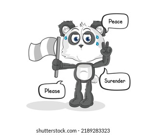 el panda sostiene la mascota de la bandera de rendición. vector de dibujos animados