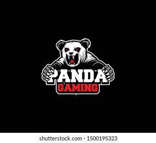 Panda hold text logo design, esport gaming logo