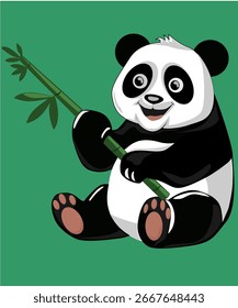 Panda holding bamboo with cute expression
