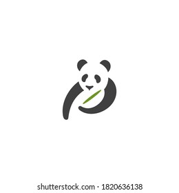 panda holding a bamboo leaf - a bowl appears from the negative space with overall shape form letter P - creative food logo design