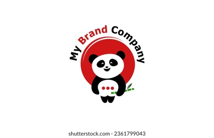 panda holding bamboo logo character style in circle red background. funny and cute