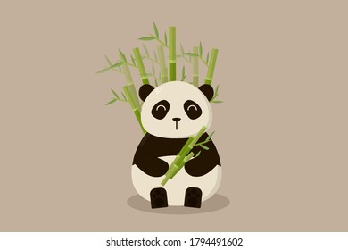 Panda holding bamboo on bamboo background svg