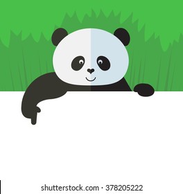 Panda holding a blank sheet pointing. Flat style vector illustration on Green background. National emblem of China svg