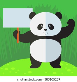 Panda holding a blank sign. Flat style vector illustration on Green background. National emblem of China svg