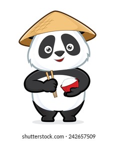 Panda holding a bowl of rice and chopsticks svg