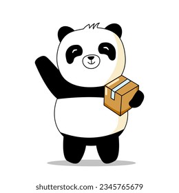 Panda holding a box cartoon so cute. On white background. Vector illustration. 

