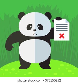 Panda holding checklist with X sign. Flat style vector illustration on Green background. National emblem of China