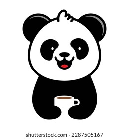 Panda Holding a Cup of Coffee Suitable for Coffee Shop and Cafe Logo or Mascot