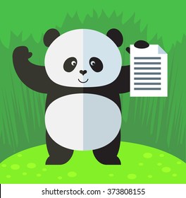 Panda holding document. Flat style vector illustration on Green background. National emblem of China