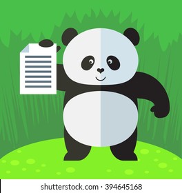 Panda holding document. Flat style vector illustration on Green background. National emblem of China