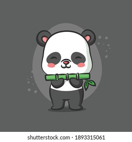The panda holding the green bamboo of illustration
