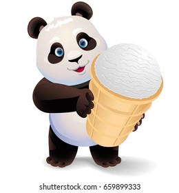 Panda holding ice cream. Vector clip art illustration with simple gradients.