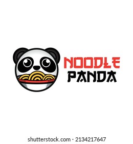 Panda holding noodle logo vector illustration on white background