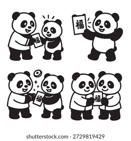 Um panda segurando envelope vermelho sorrindo sorte festiva