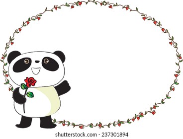 panda holding a rose with blank board
