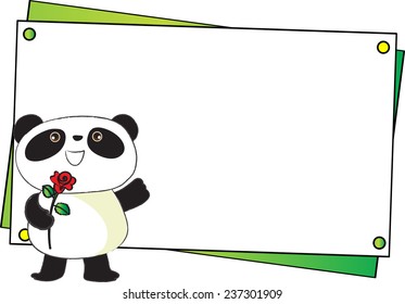 panda holding a rose with blank board
