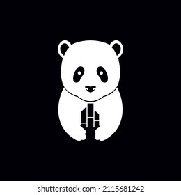 panda holds bamboo tree logo design, vector graphic symbol icon illustration