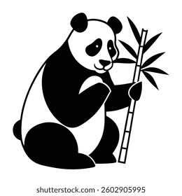 Panda holing a bamboo vector silhouette isolated on white background