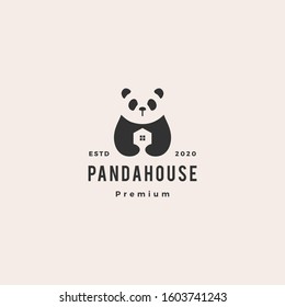 panda house logo hipster vintage retro vector icon illustration