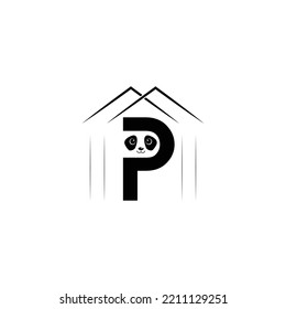 Panda house typography illustration logo art.