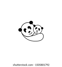 panda hug baby logo. illustration cute bear parent take care baby .