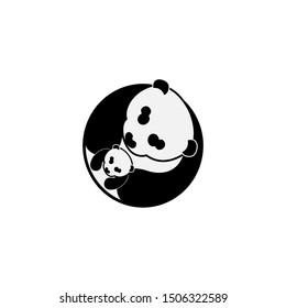 panda hug baby logo. illustration cute bear parent take care baby .