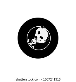 panda hug baby logo. illustration cute bear parent take care baby .