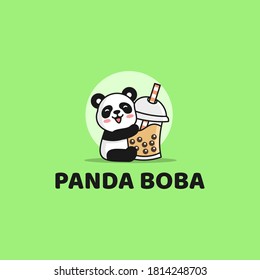 Panda hug boba cute kawaii logo design. Panda and boba cute illstration.