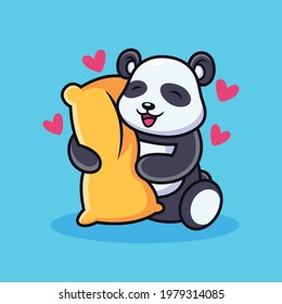 Panda Hug Pillow with Love Cartoon. Animal Vector Icon Illustration, Isolated on Premium Vector