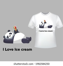 panda with ice-cream ,i love ice cream typographic, ready for print on t-shirt
