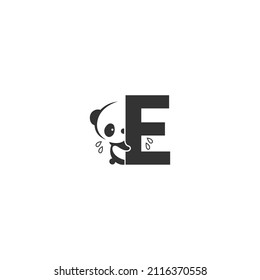 Panda icon behind letter E logo illustration template