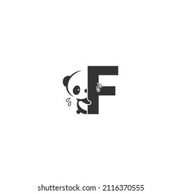 Panda icon behind letter F logo illustration template