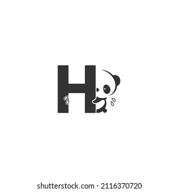Panda icon behind letter H logo illustration template