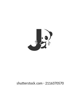 Panda icon behind letter J logo illustration template