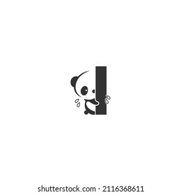 Panda icon behind letter I logo illustration template
