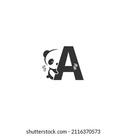 Panda icon behind letter A logo illustration template
