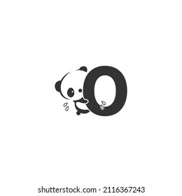 Panda icon behind letter O logo illustration template