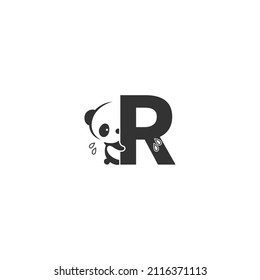 Panda-Symbol hinter Buchstabe R-Logo-Illustrationsvorlage