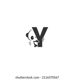 Panda icon behind letter Y logo illustration template