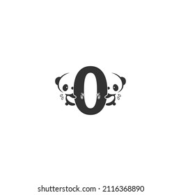 Panda icon behind letter zero logo illustration template