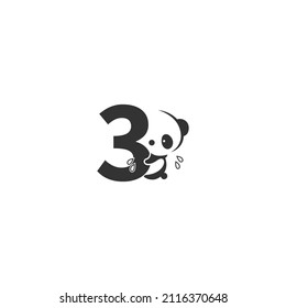 Panda-Symbol hinter Nummer 3-Logo-Illustrationsvorlage
