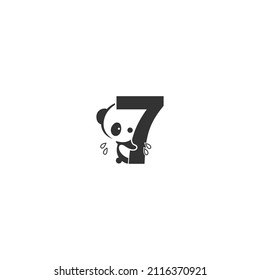 Panda icon behind number 7 logo illustration template