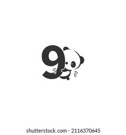Panda icon behind number 9 logo illustration template