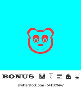 Panda icon flat. Red pictogram on blue background. Vector illustration symbol and bonus buttons Music center, corkscrew, credit card, house, drum