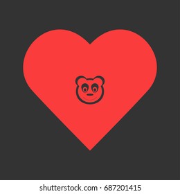 Panda icon flat. Simple pictogram on heart background. Vector illustration symbol