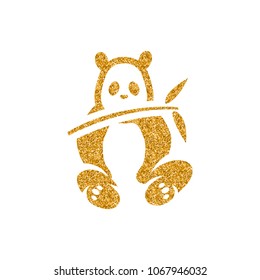 Panda icon in gold glitter texture. Sparkle luxury style vector illustration.