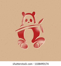 Panda icon in halftone style. Grunge background vector illustration.